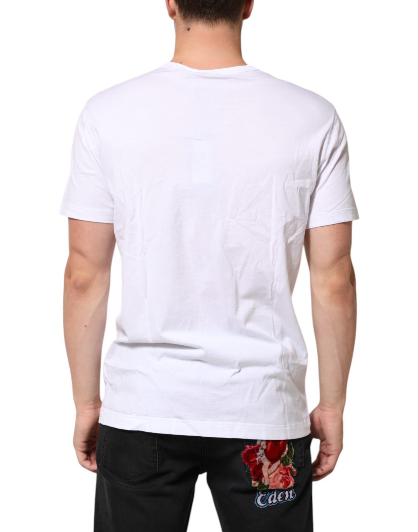 White Logo Plaque Cotton Crew Neck T-shirt
