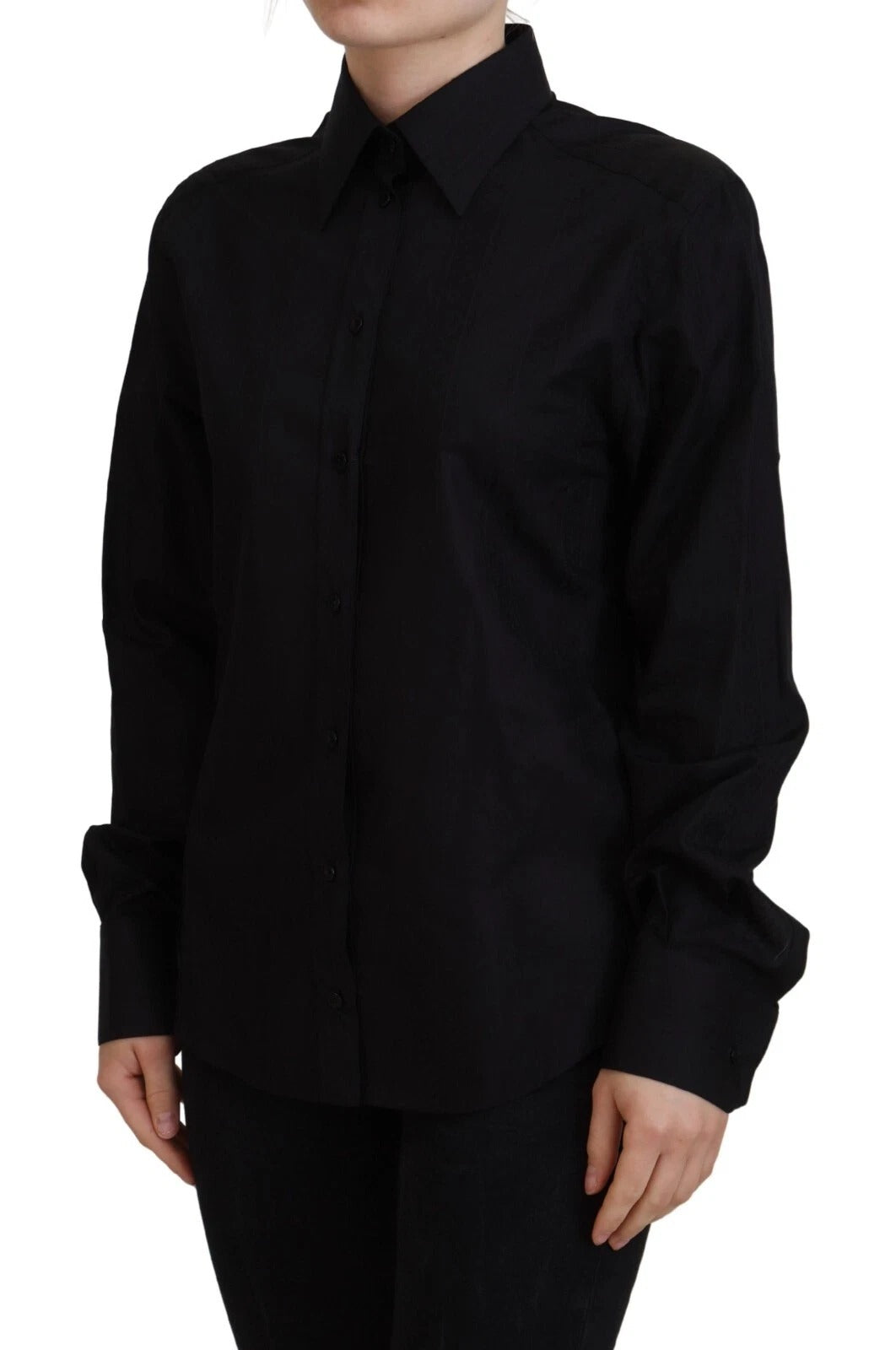 Black Cotton Collared Long Sleeves Shirt