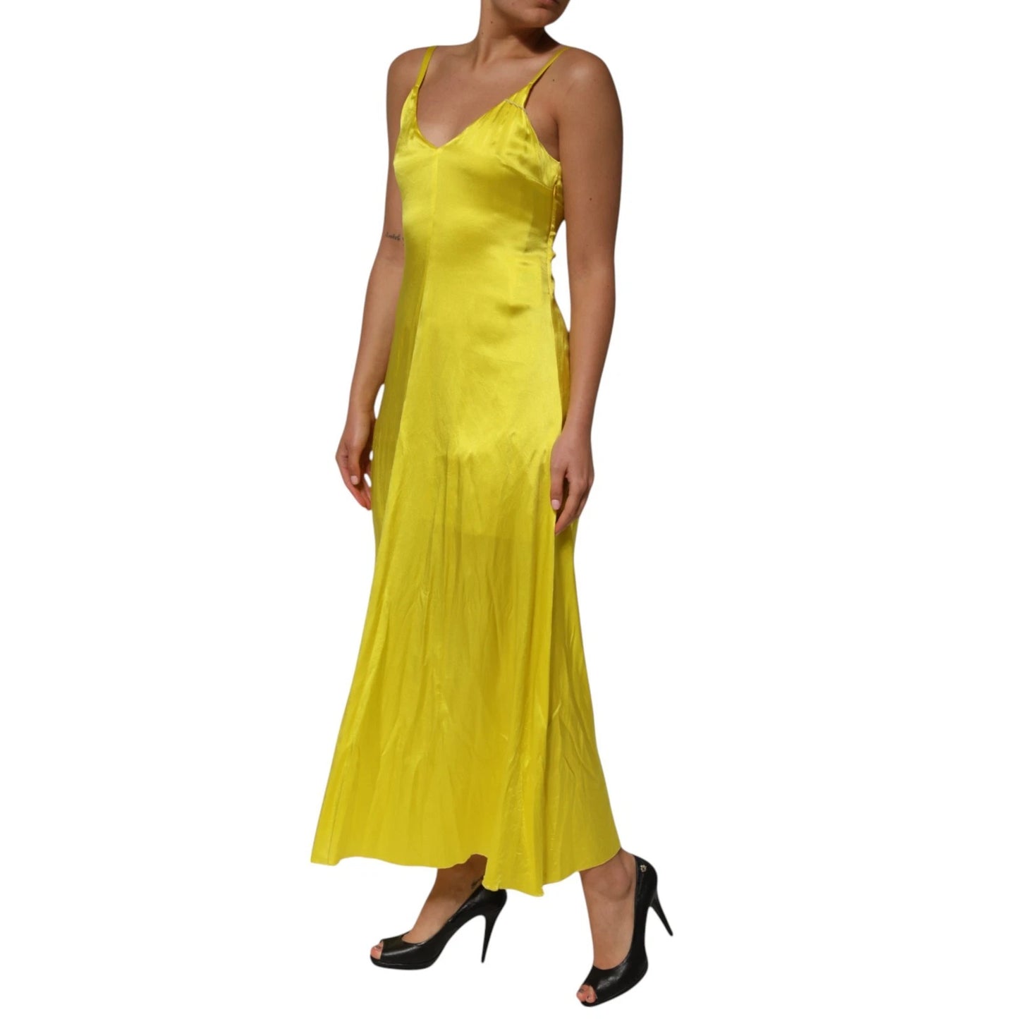 Yellow Silk Satin Slip Maxi Spaghetti Strap Maxi Dress