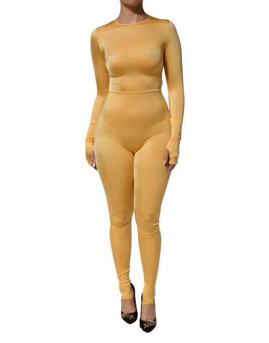 Gold Yellow Stretch Long Sleeve Bodysuit Dress