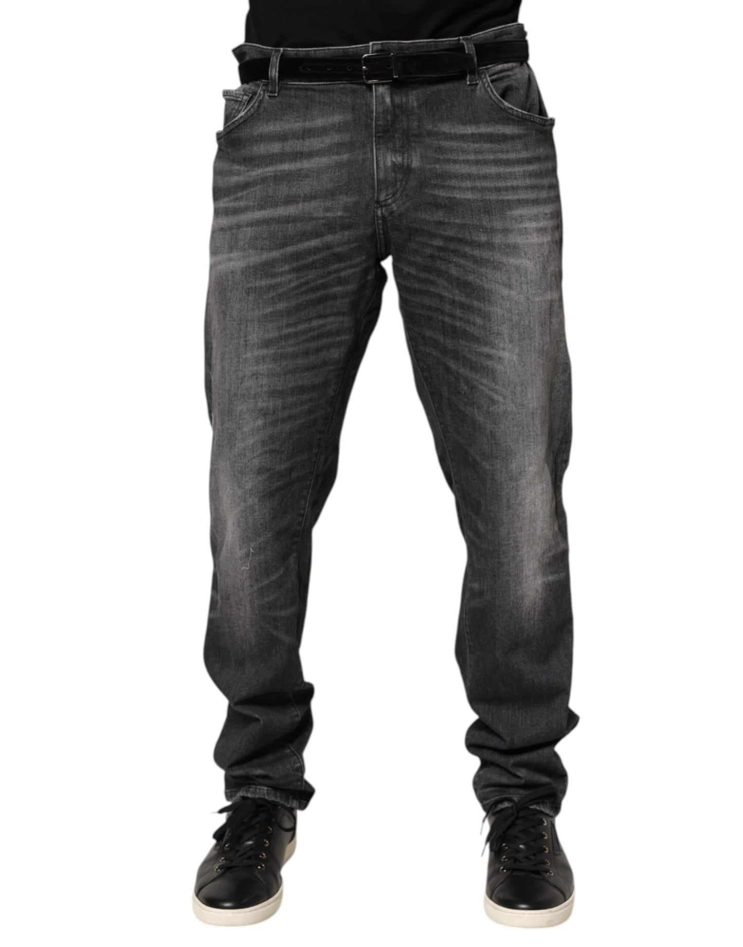 Black Gray Wash Slim Fit Straight Leg Denim Jeans