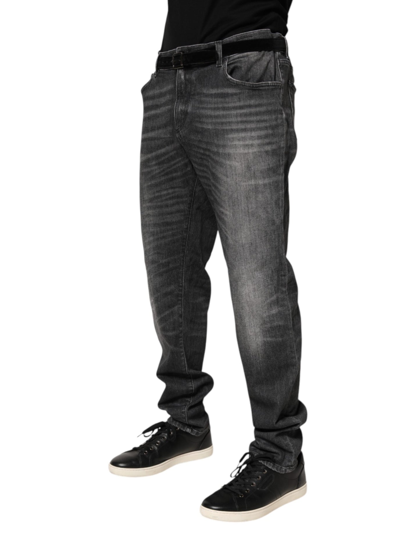 Black Gray Wash Slim Fit Straight Leg Denim Jeans