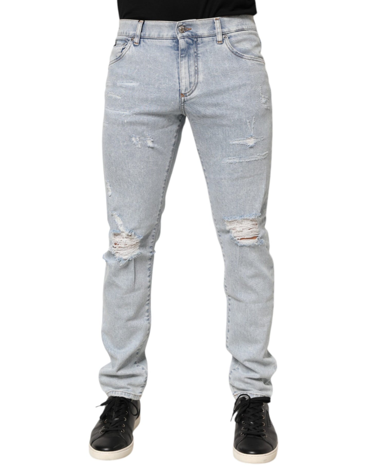 Light Blue Distressed Slim Fit Ripped Denim Jeans