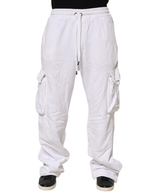 White Cotton Cargo Trousers Logo Patch Pants