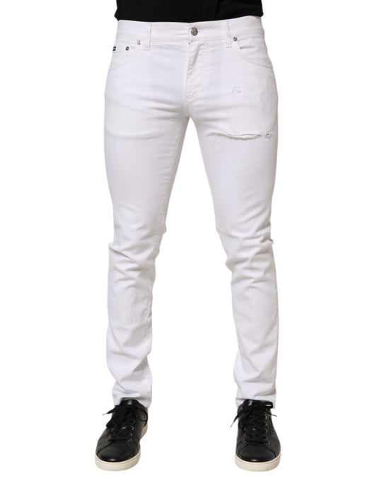 White Ripped Cotton Skinny Men Denim Jeans