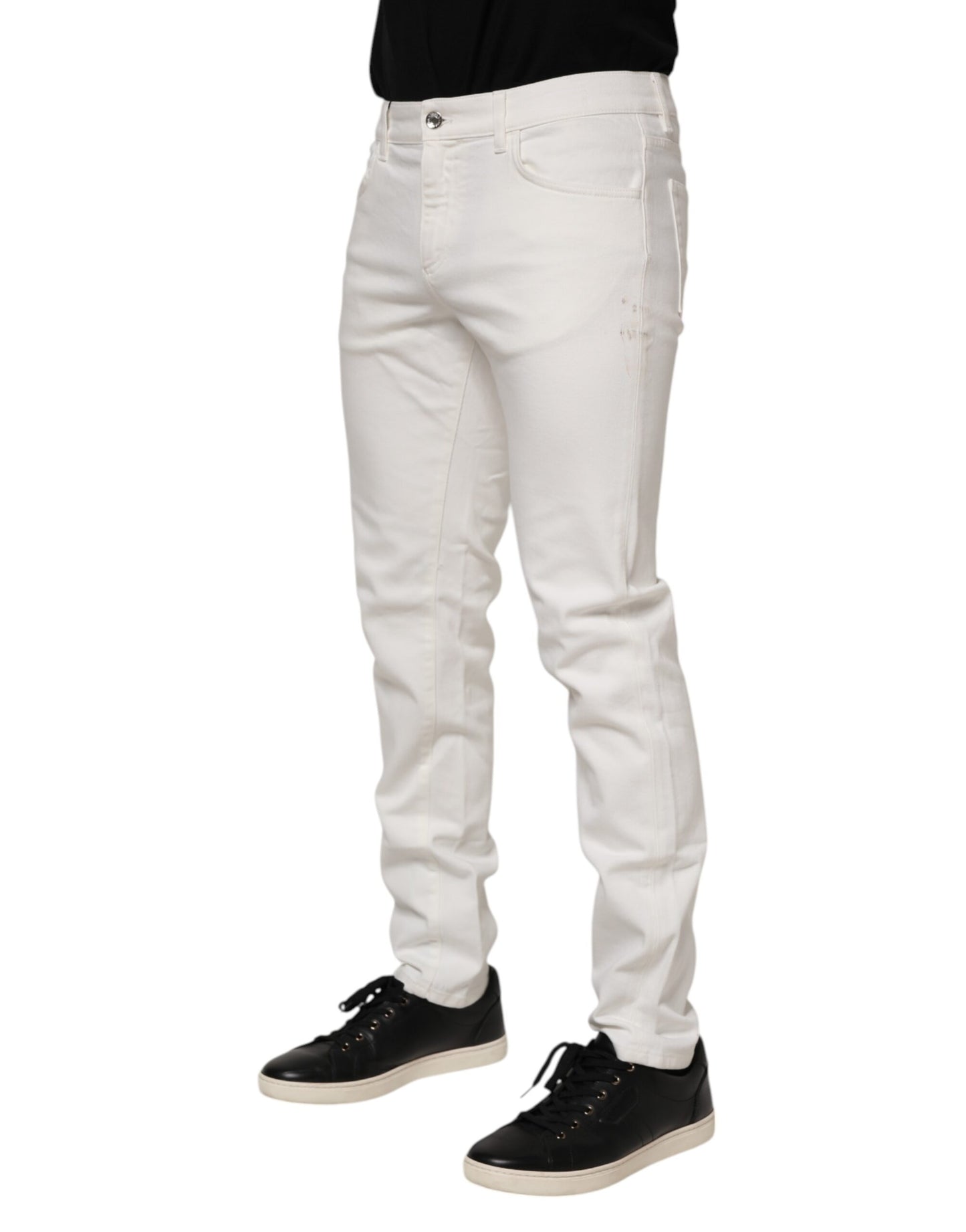 Off White Cotton Stretch Slim Fit Denim Jeans
