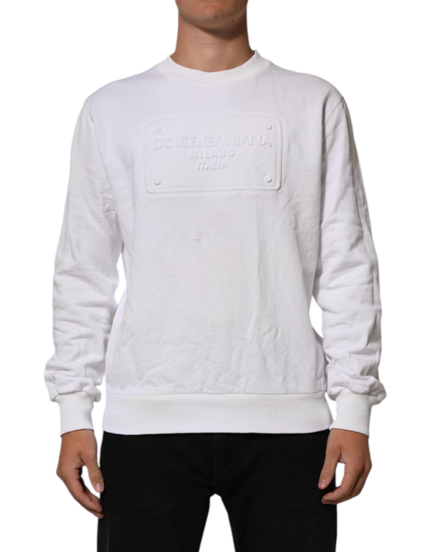 White Embossed Logo Men Sweatshirt Sweater