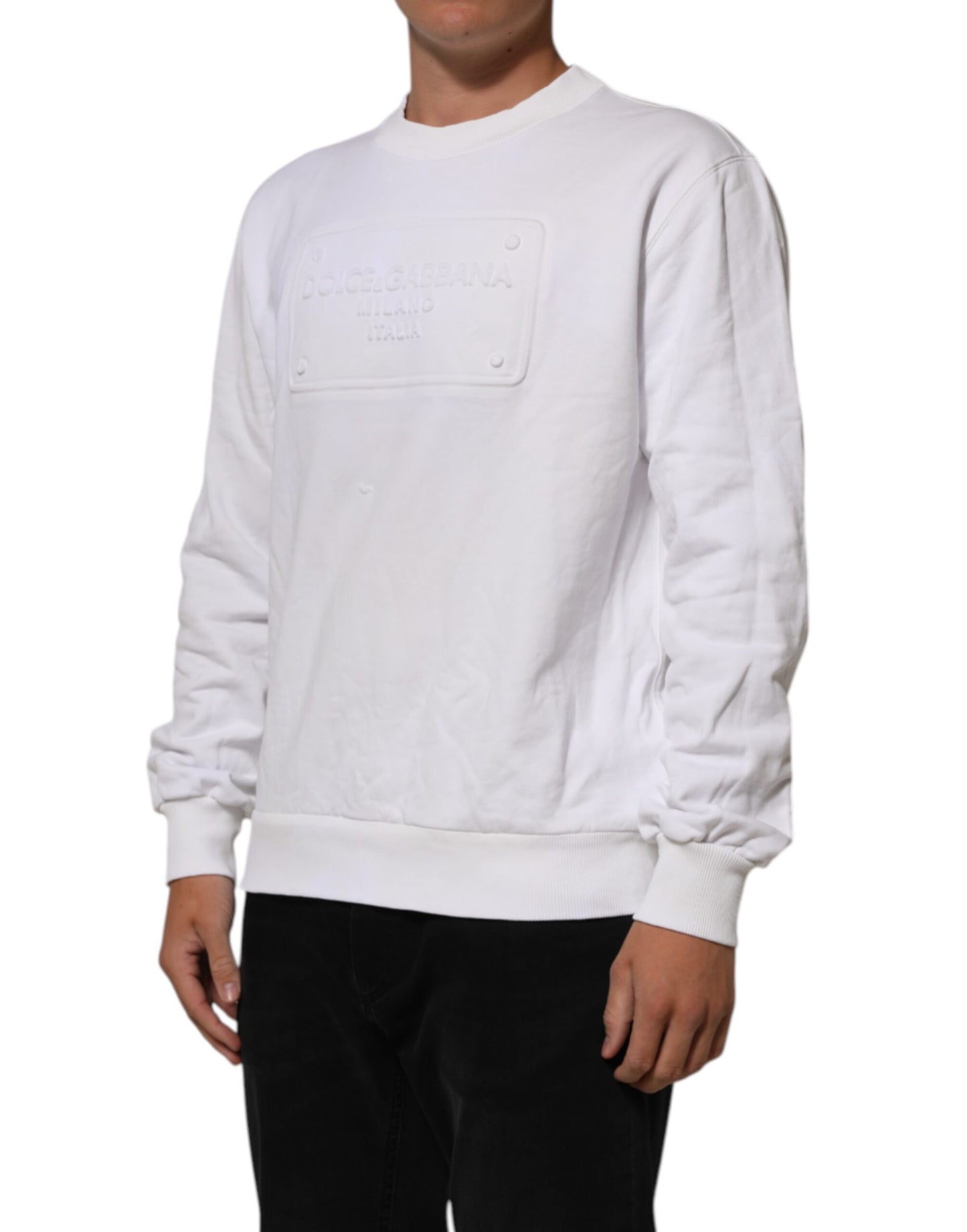 White Embossed Logo Men Sweatshirt Sweater