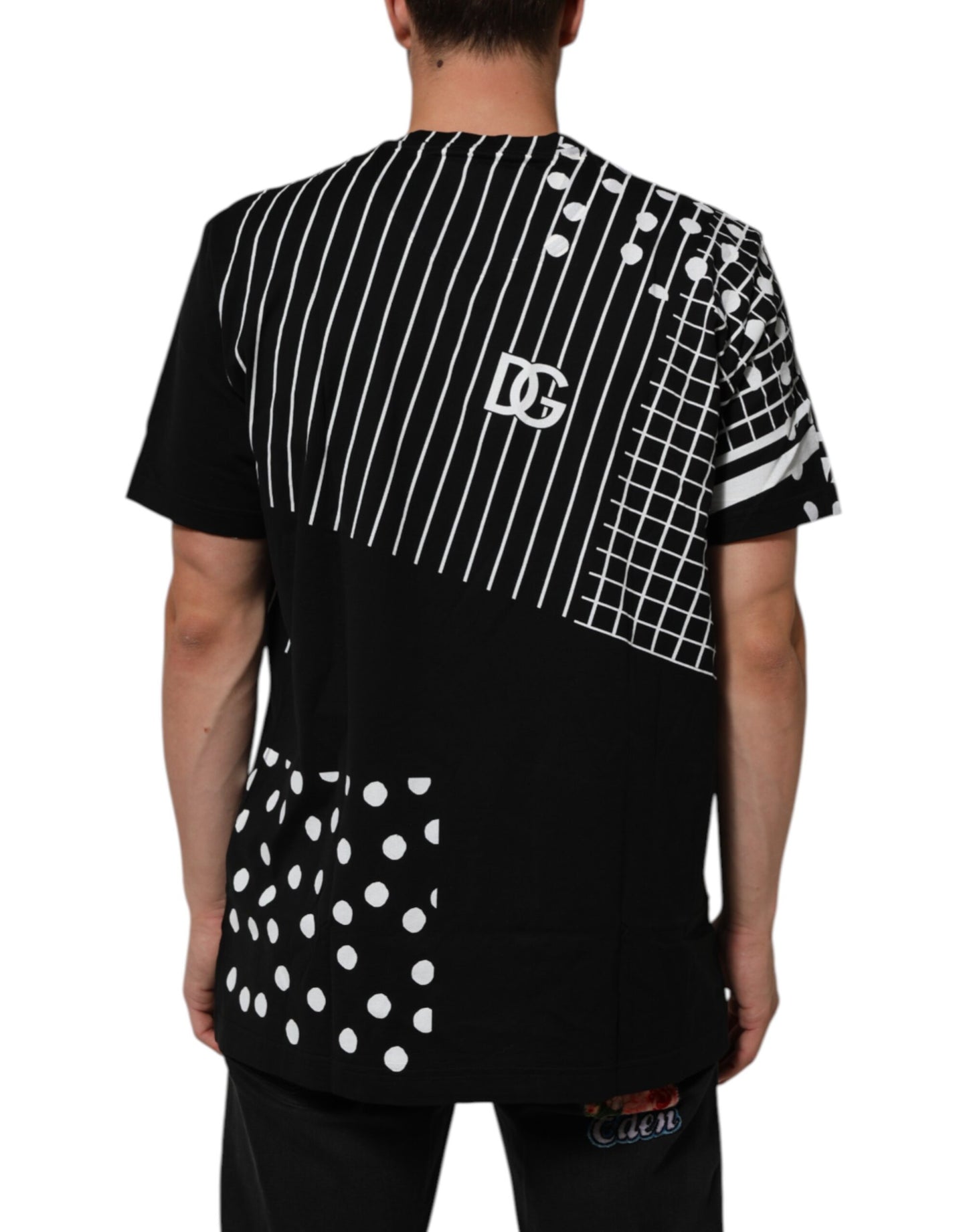 Black Cotton Polka Dots Round Neck T-shirt