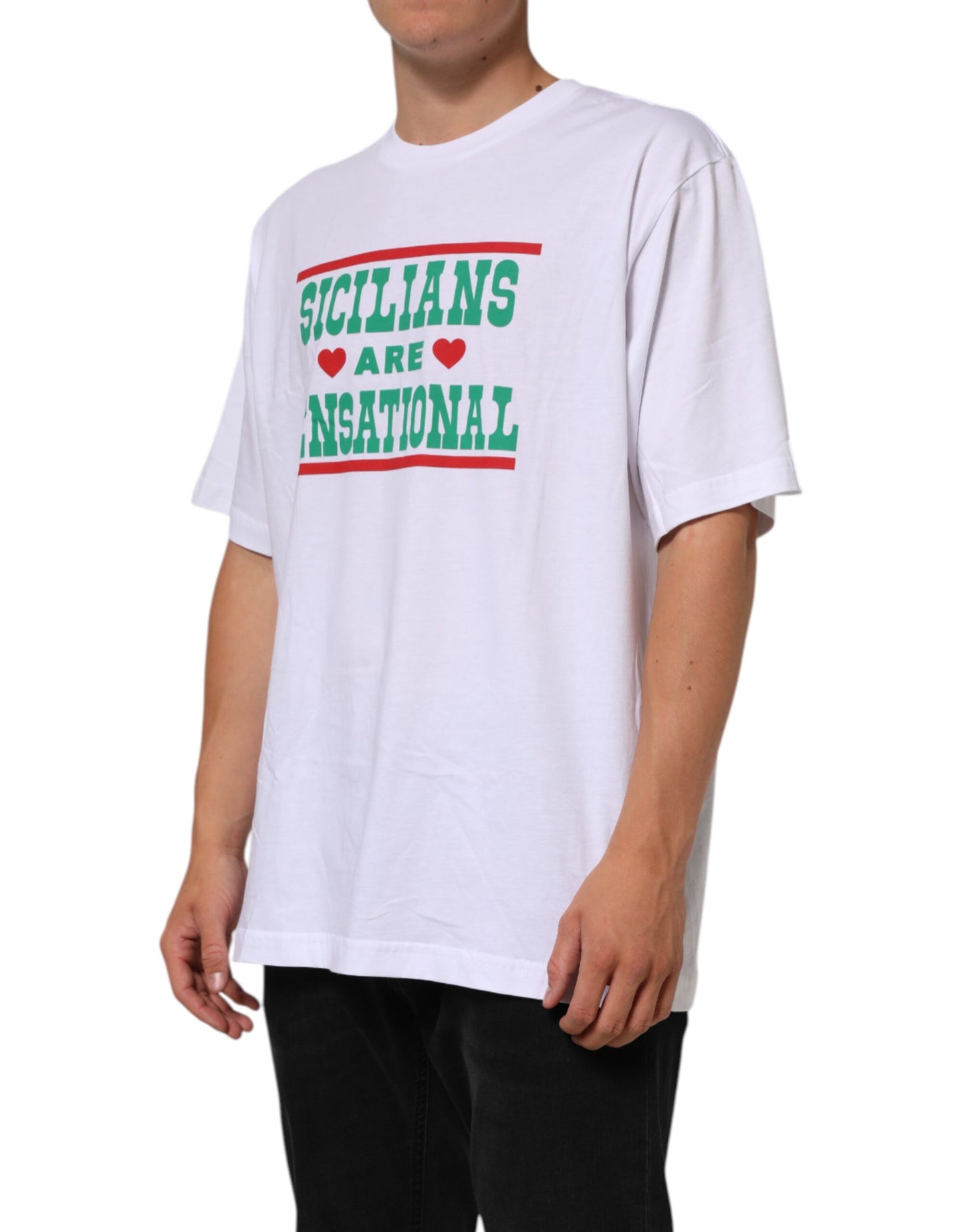 White Graphic Print Cotton CrewNeck T-shirt