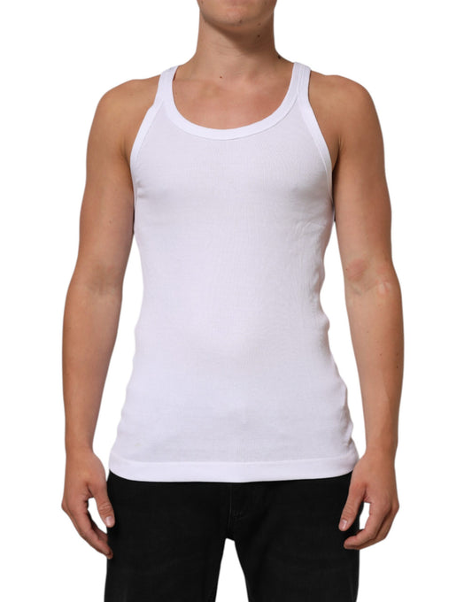 White Sleeveless Round Neck Tank Top T-shirt