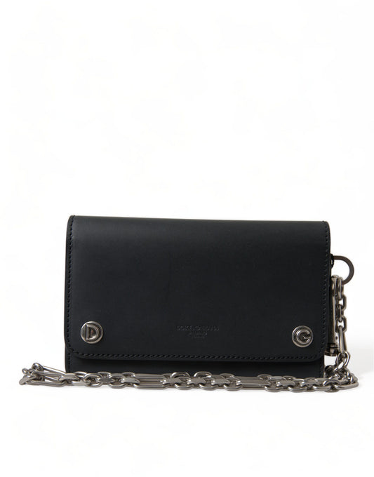 Black Leather Logo Embossed Mini Bifold Wallet Borse Bag