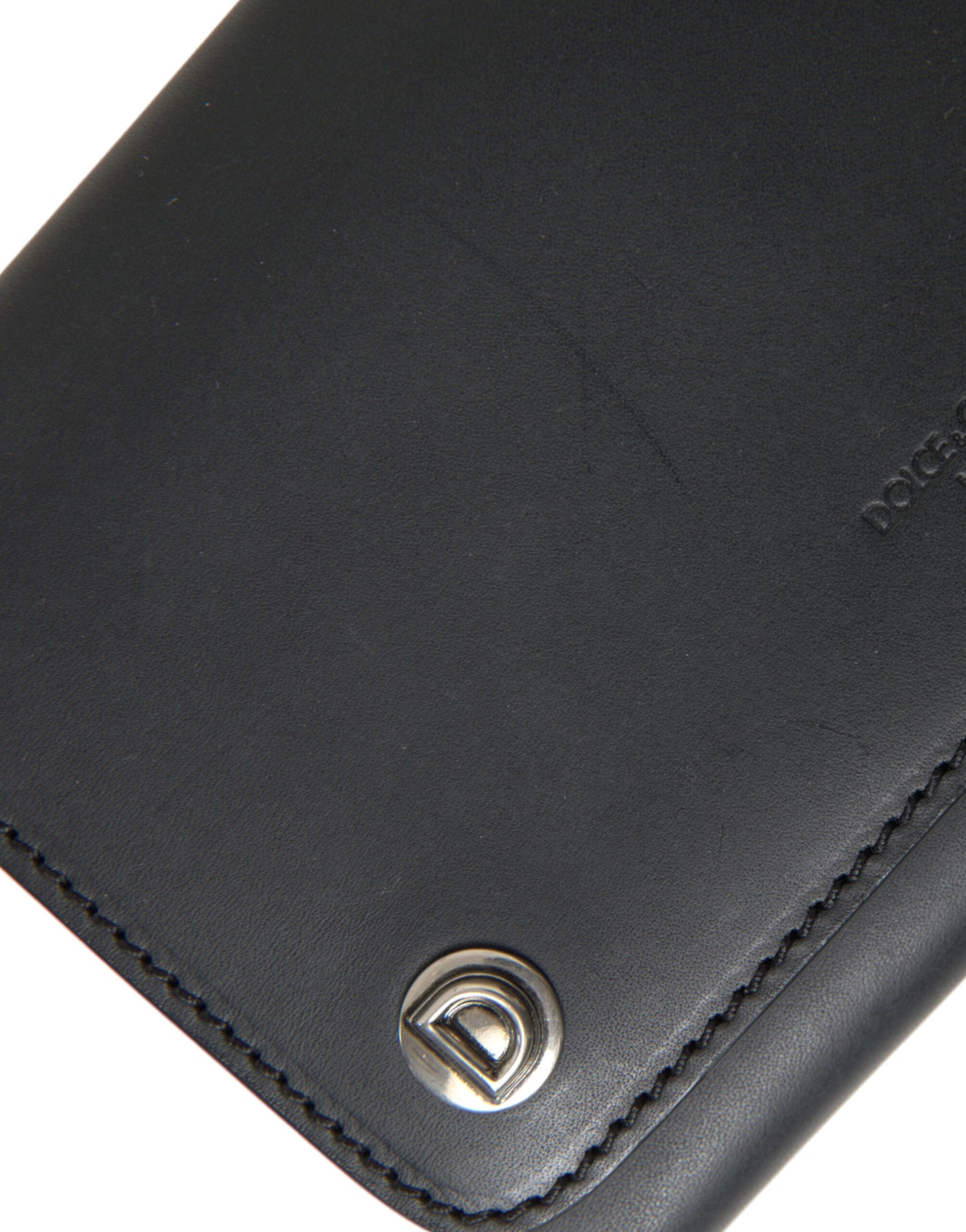 Black Leather Logo Embossed Mini Bifold Wallet Borse Bag
