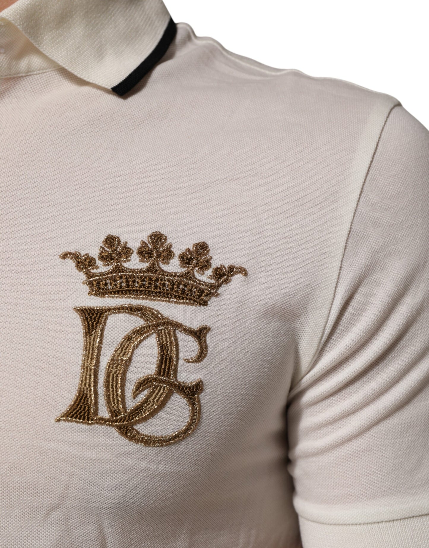 White Logo Embroidery Cotton Polo T-shirt