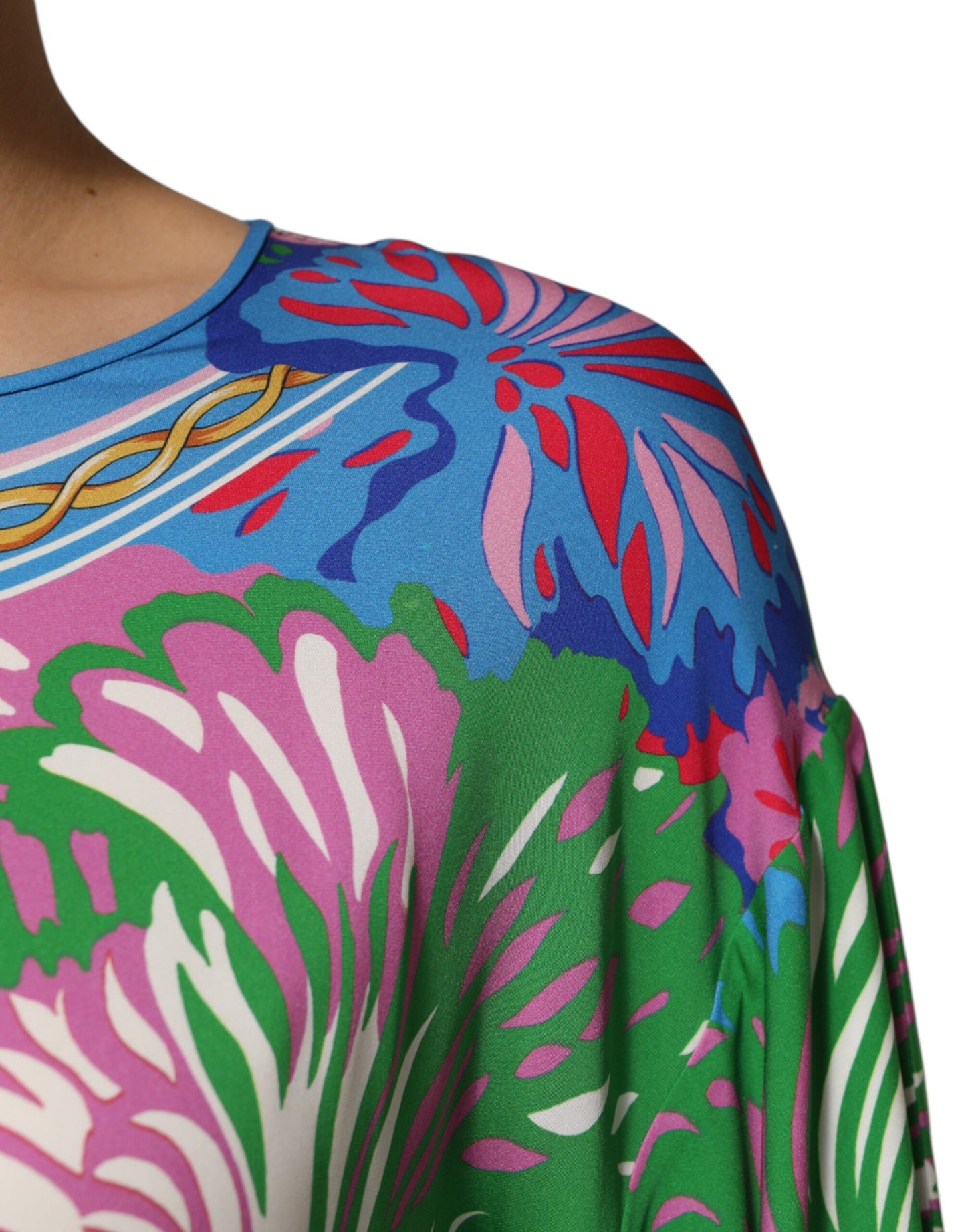 Multicolor Floral Print Silk Blouse Tunic Top