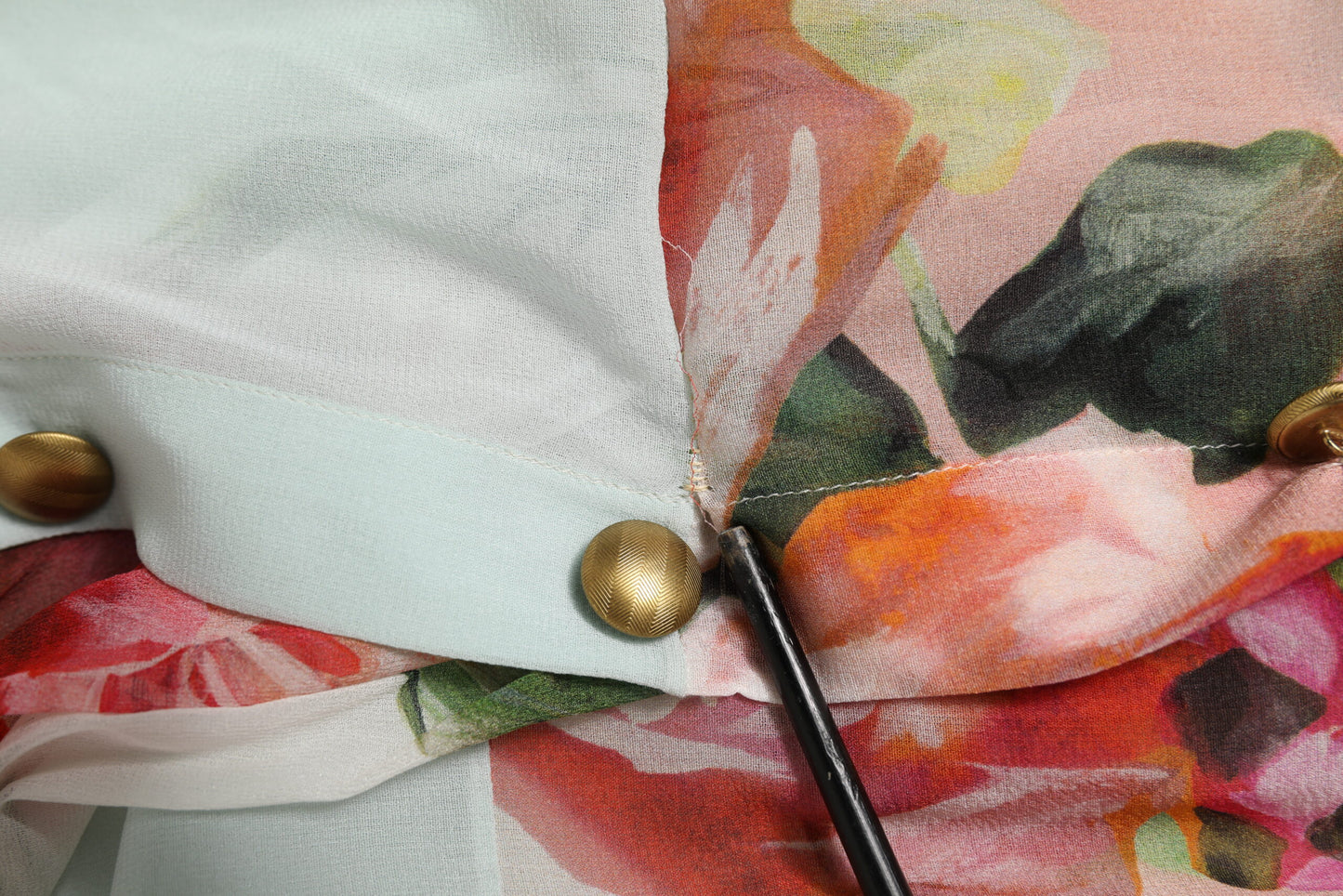 Multicolor Floral Patchwork Ascot Collar Top