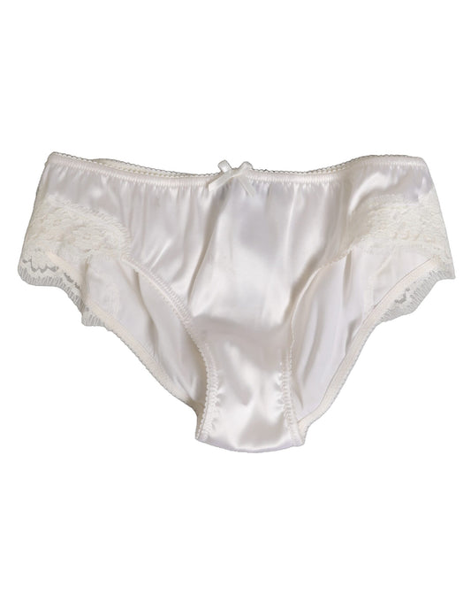 White Silk Satin Floral Lace Panty Brief Underwear