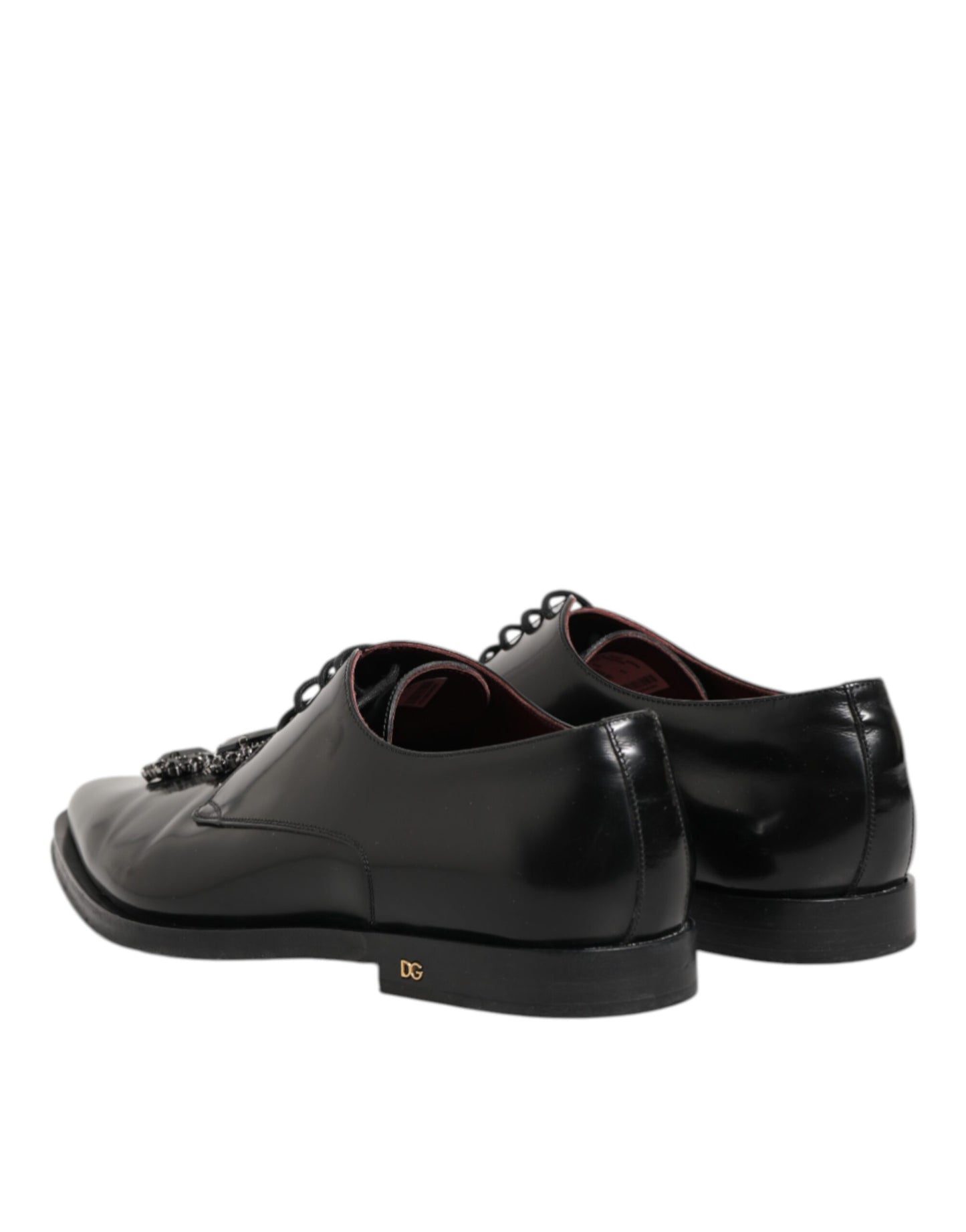Black Leather Jeweled Crystals Derby Shoes