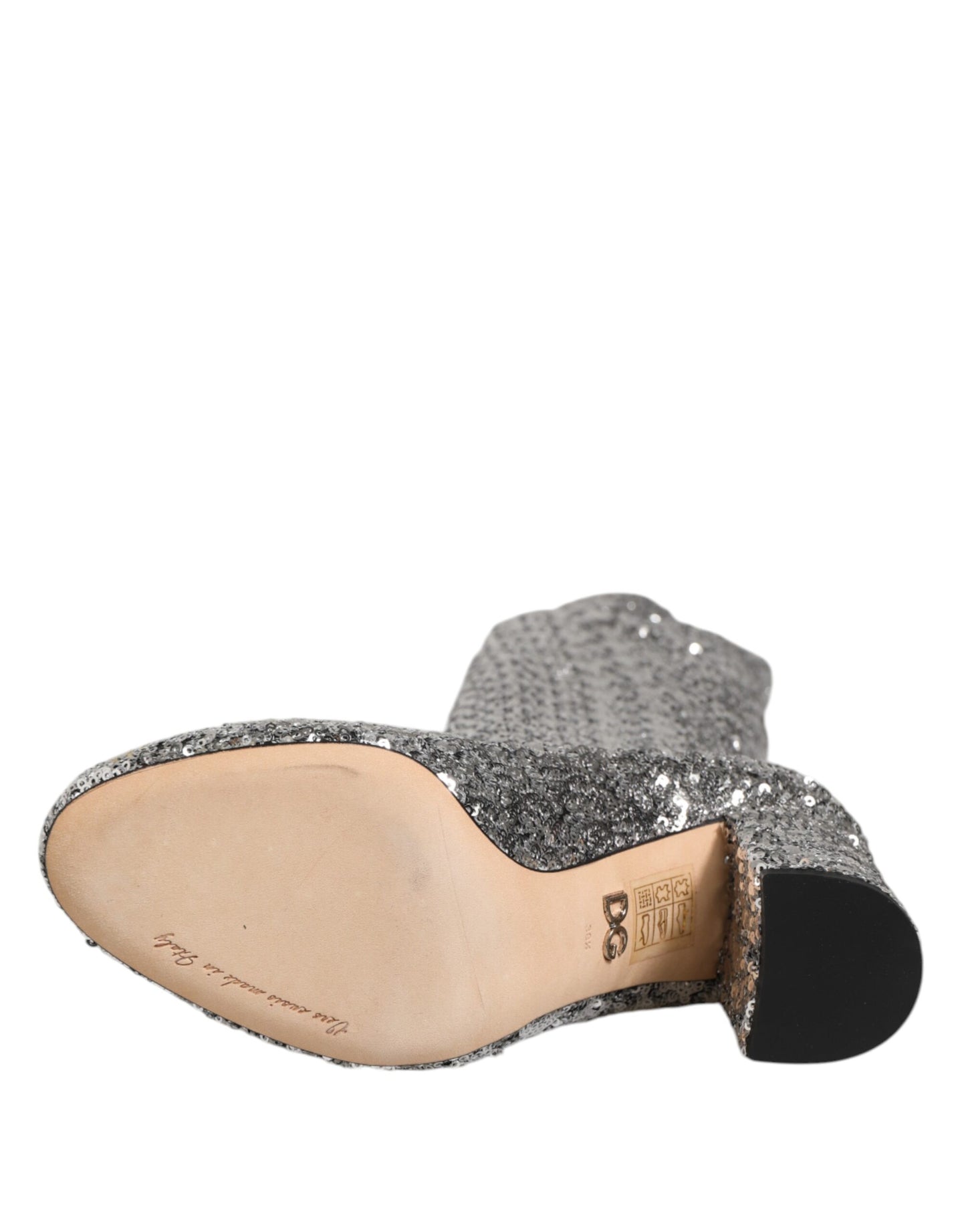 Silver Sequins Glitter High Heel Boot Shoes