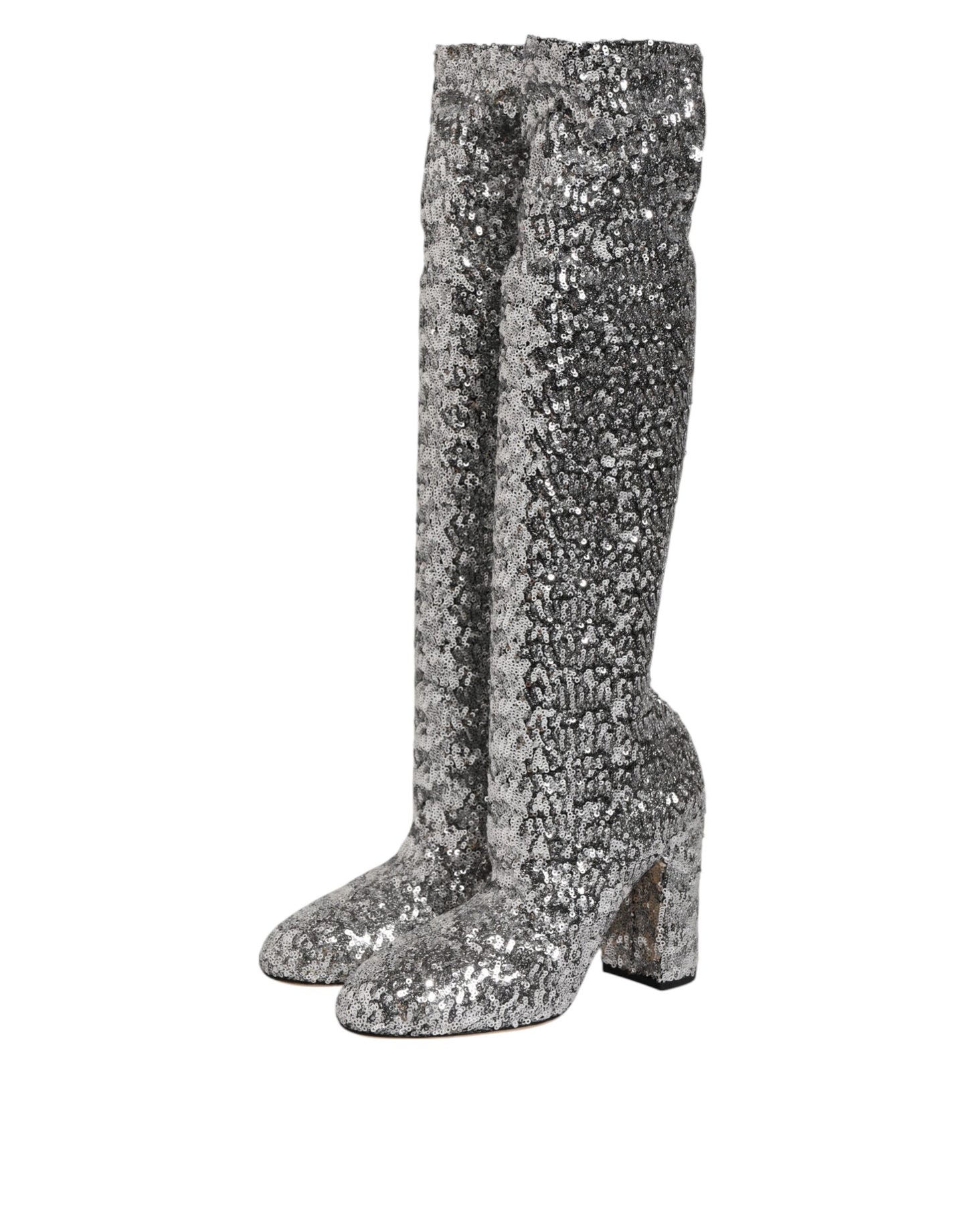 Silver Sequins Glitter High Heel Boot Shoes