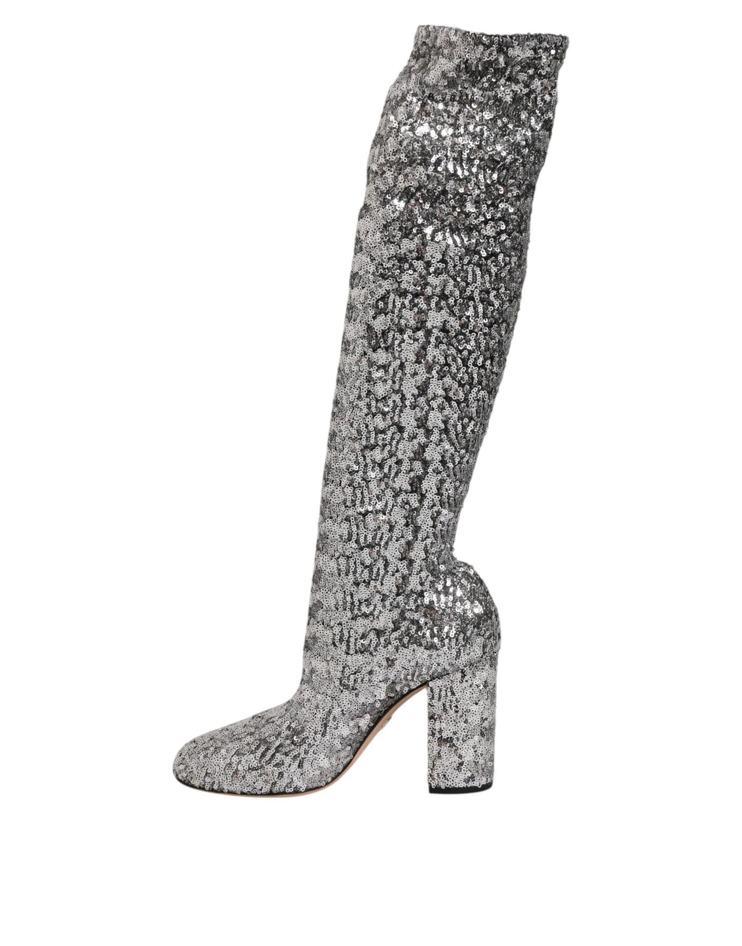 Silver Sequins Glitter High Heel Boot Shoes