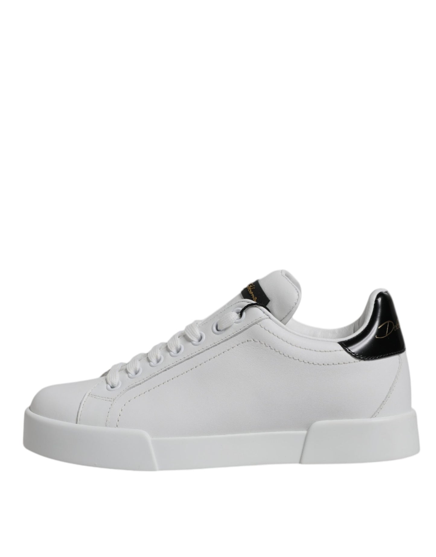 White Black Leather Low Top Sneakers Shoes