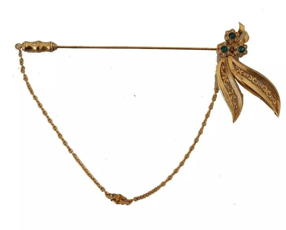 Gold Tone 925 Sterling Silver Crystal Chain Brooch