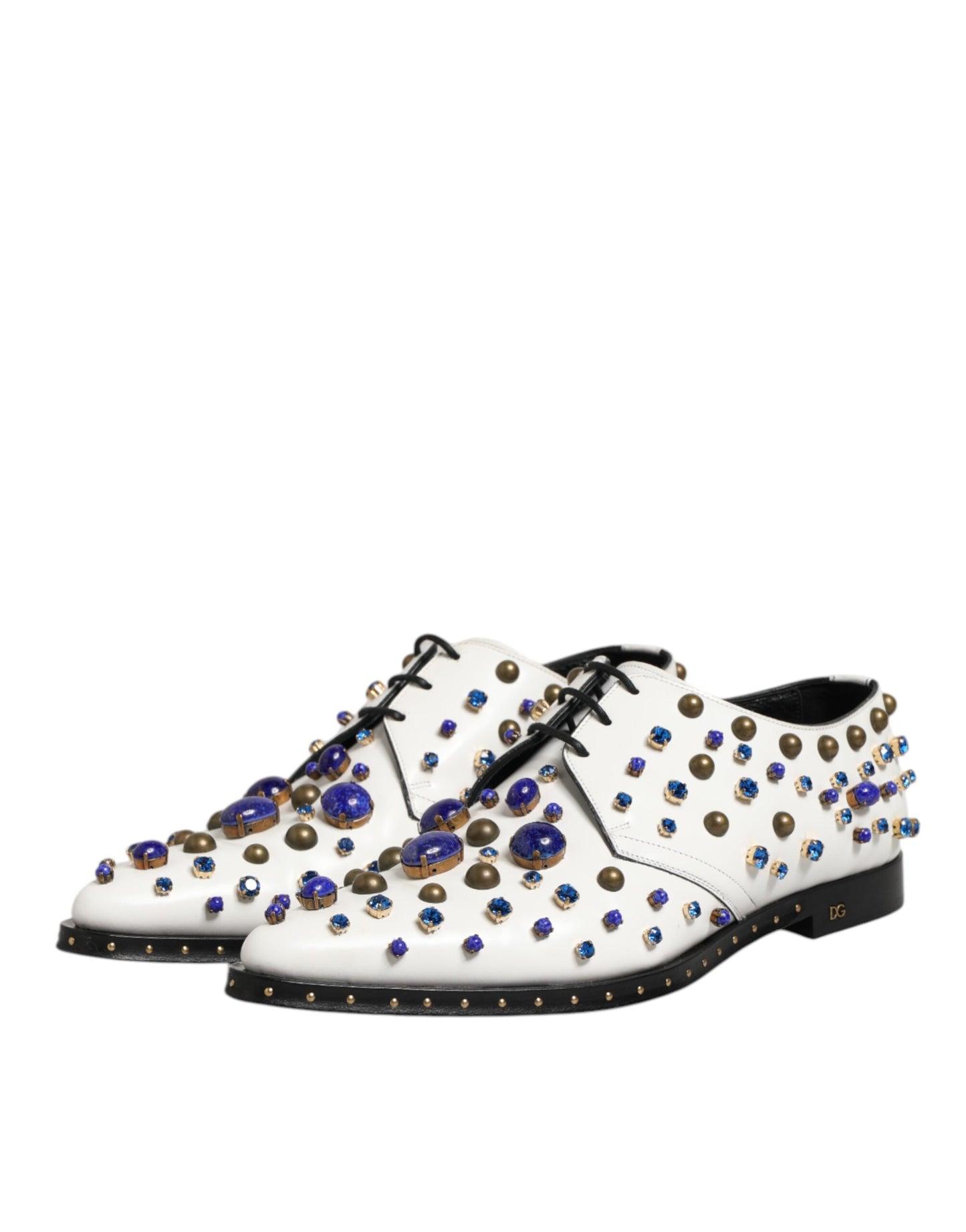 White Leather Crystals Embellished Dress  Shoes
