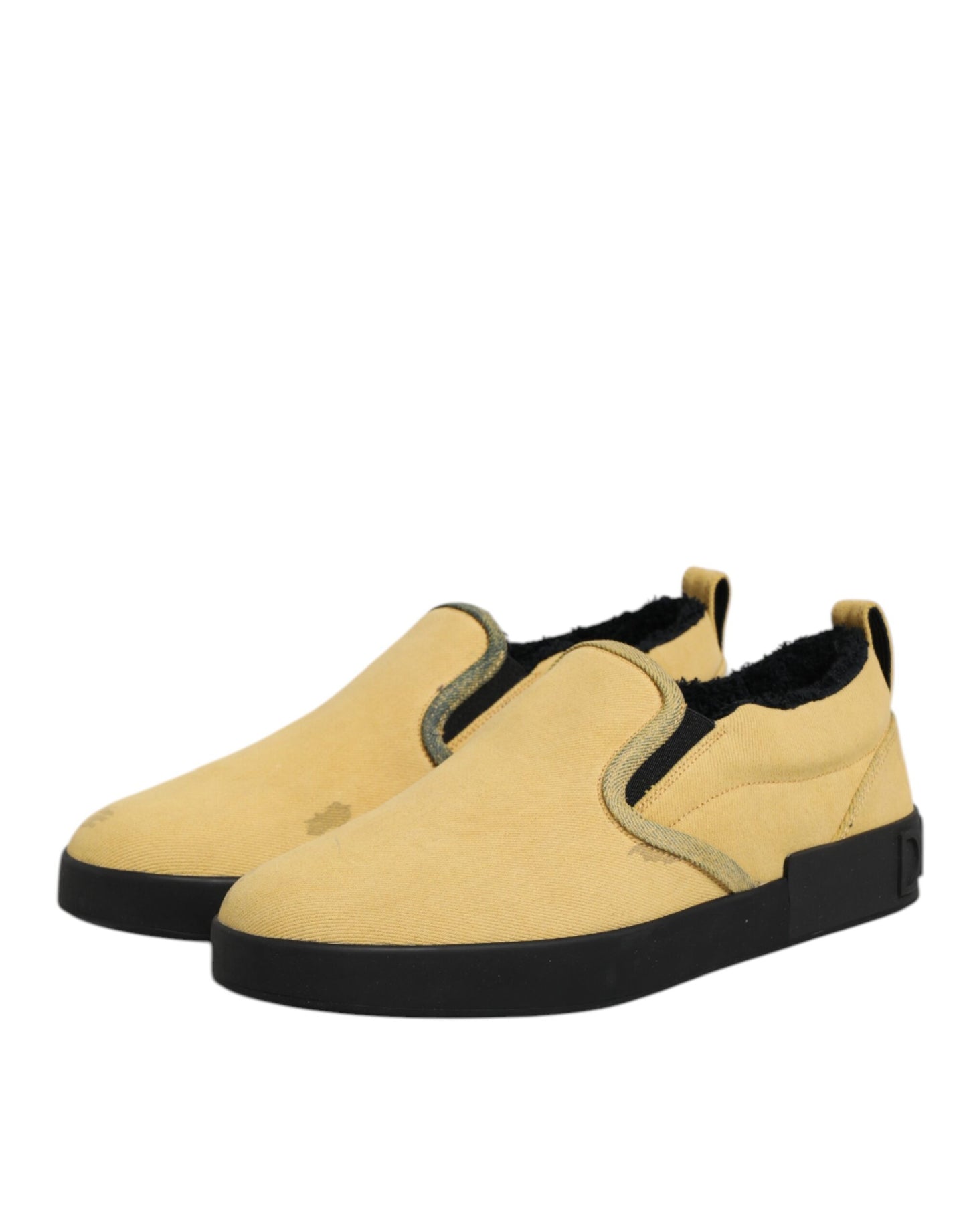 Yellow Cotton Low Top Slip On Sneakers Shoes
