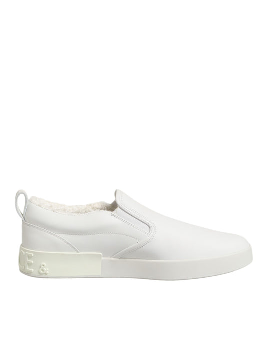 White Leather Low Top Slip On Sneakers Shoes
