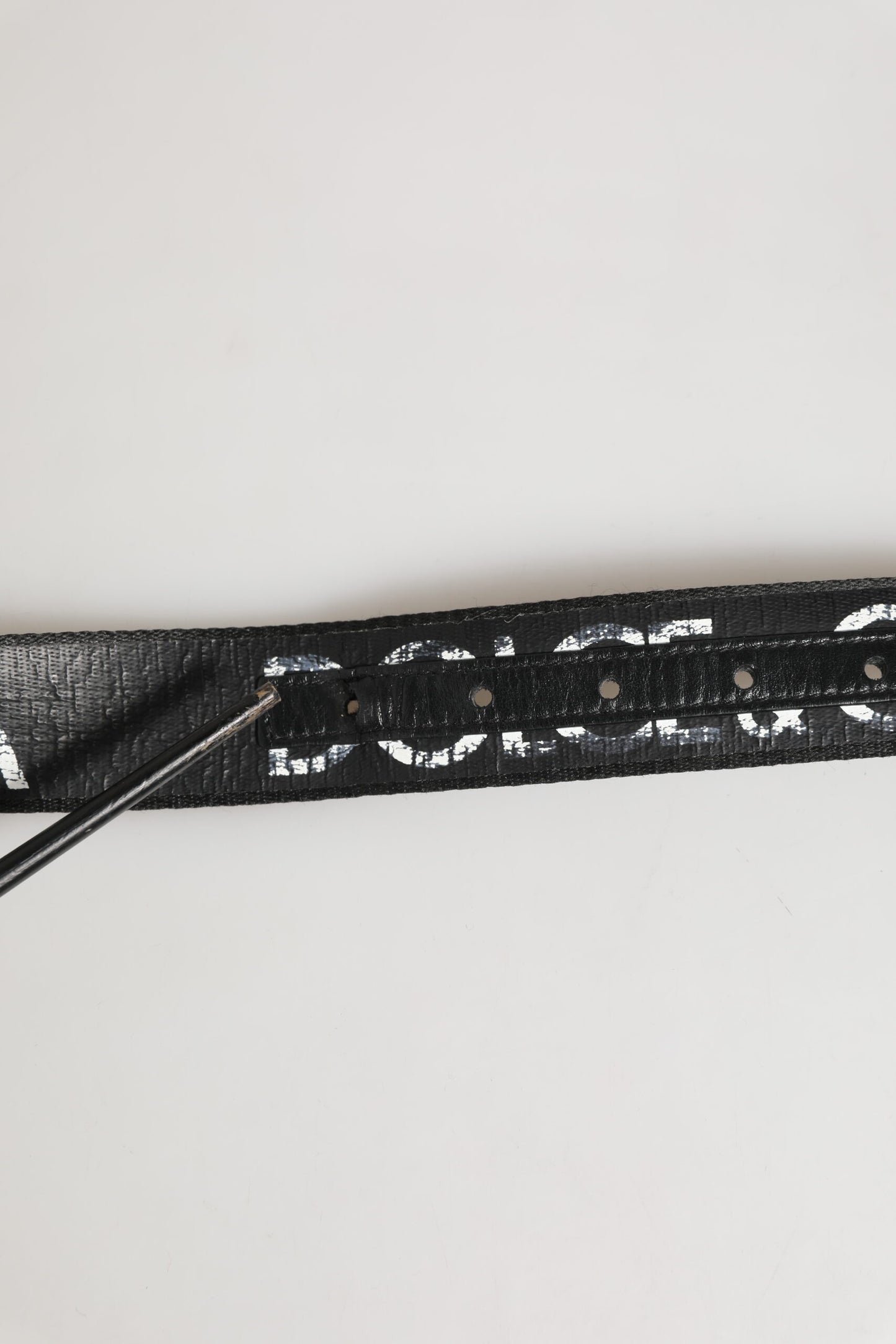 Black White Printed Metal Logo Buckle Belt