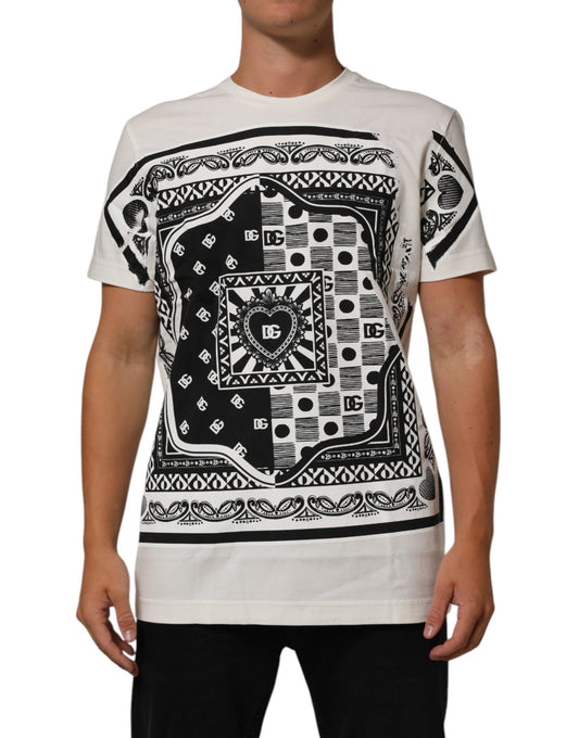 White Cotton Logo Bandana Print Men T-shirt