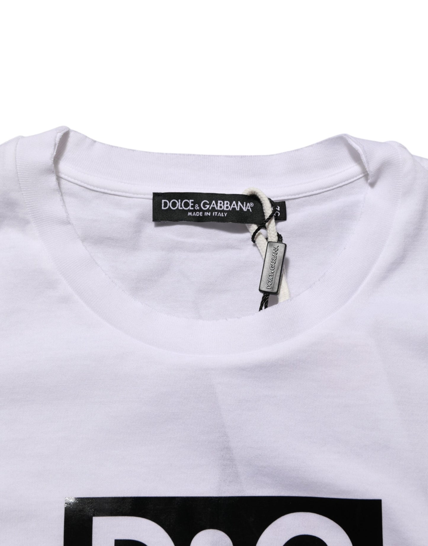 White Logo Print Cotton Crew Neck T-shirt