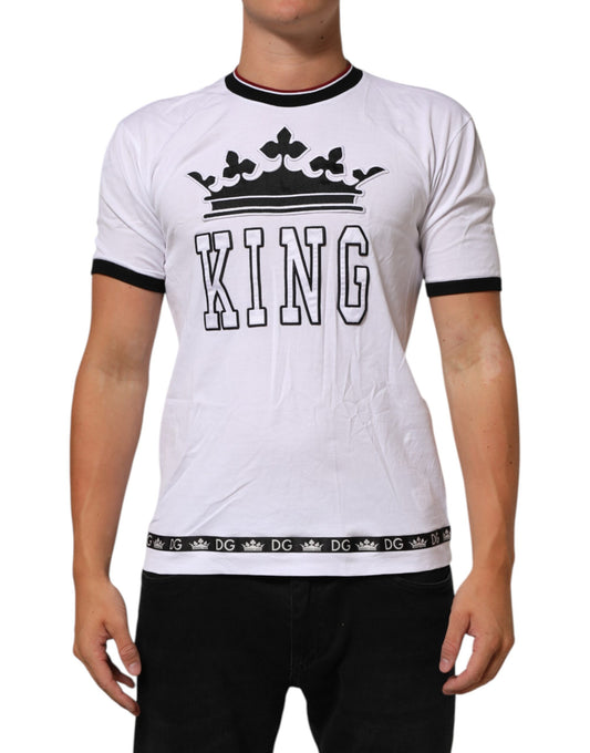 White Cotton Crown King Embroidery T-shirt