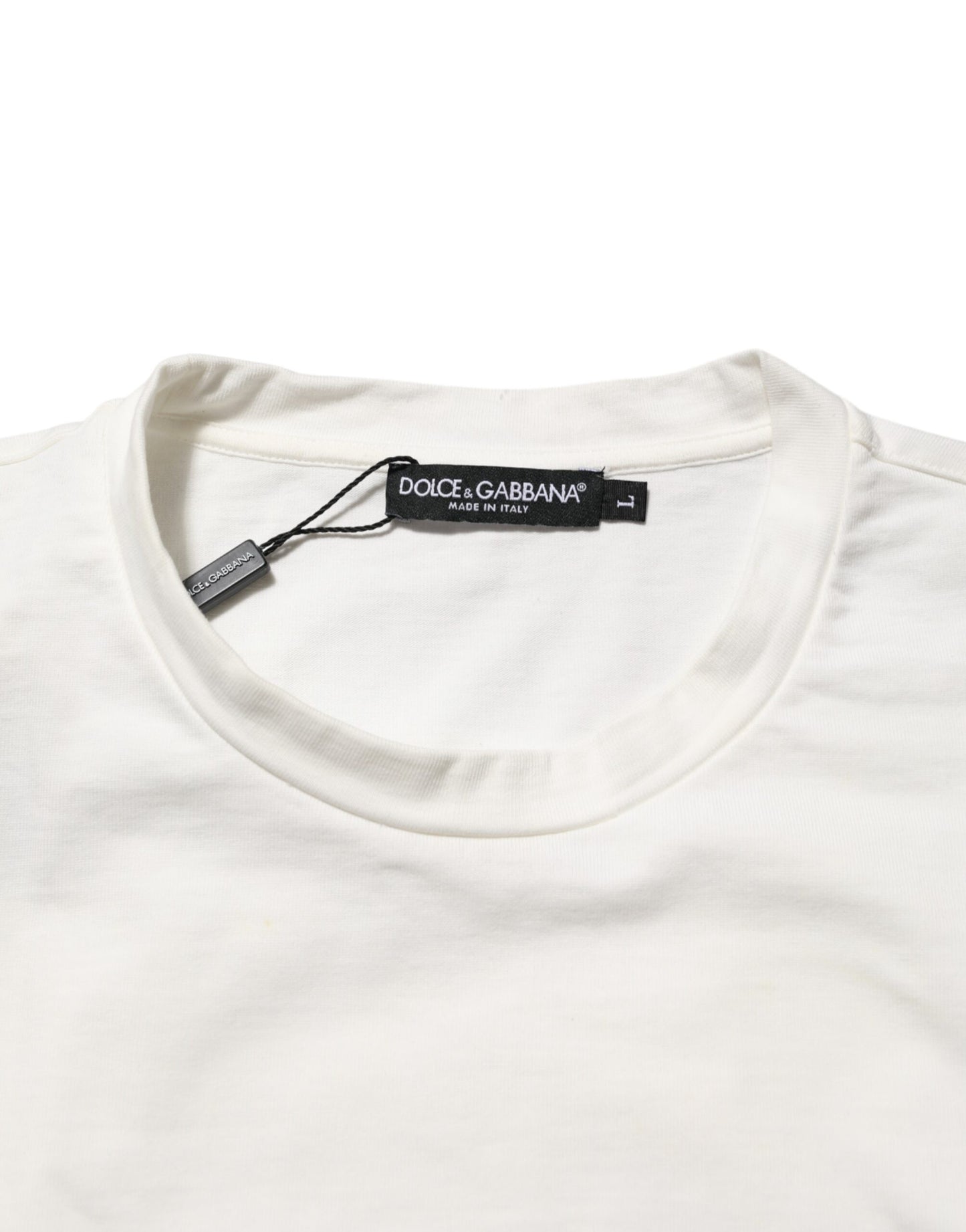 White Cotton Logo Print Crew Neck Men T-shirt