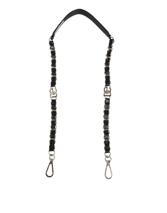 Black Leather Silver Chain Bag Accessory Shoulder Strap