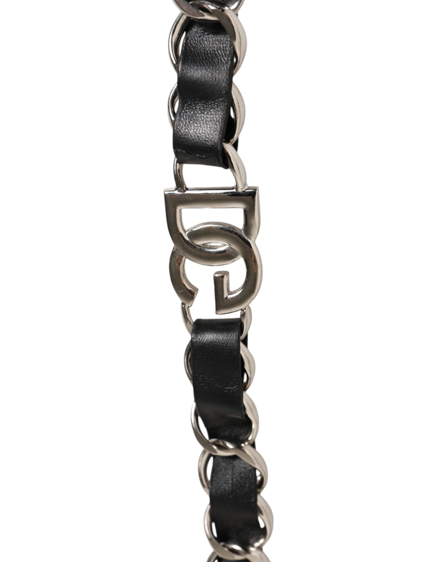 Black Leather Silver Chain Bag Accessory Shoulder Strap