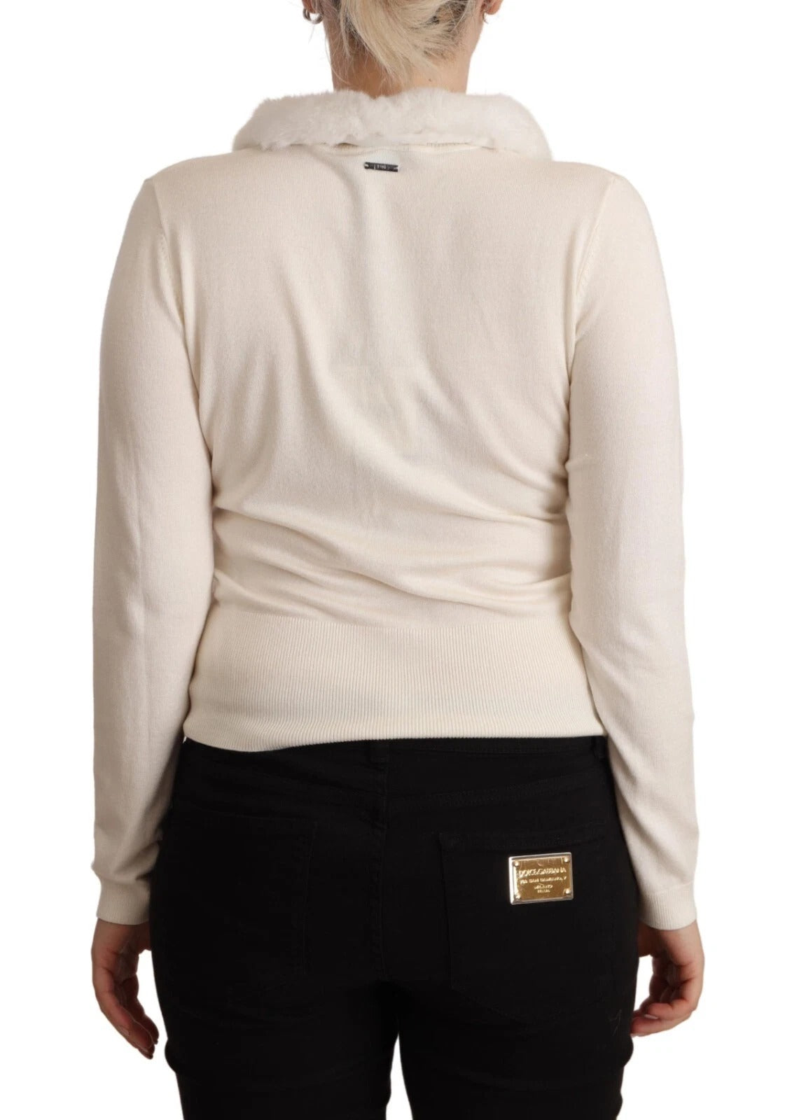 White Viscose Long Sleeves Fur Shearling Blouse