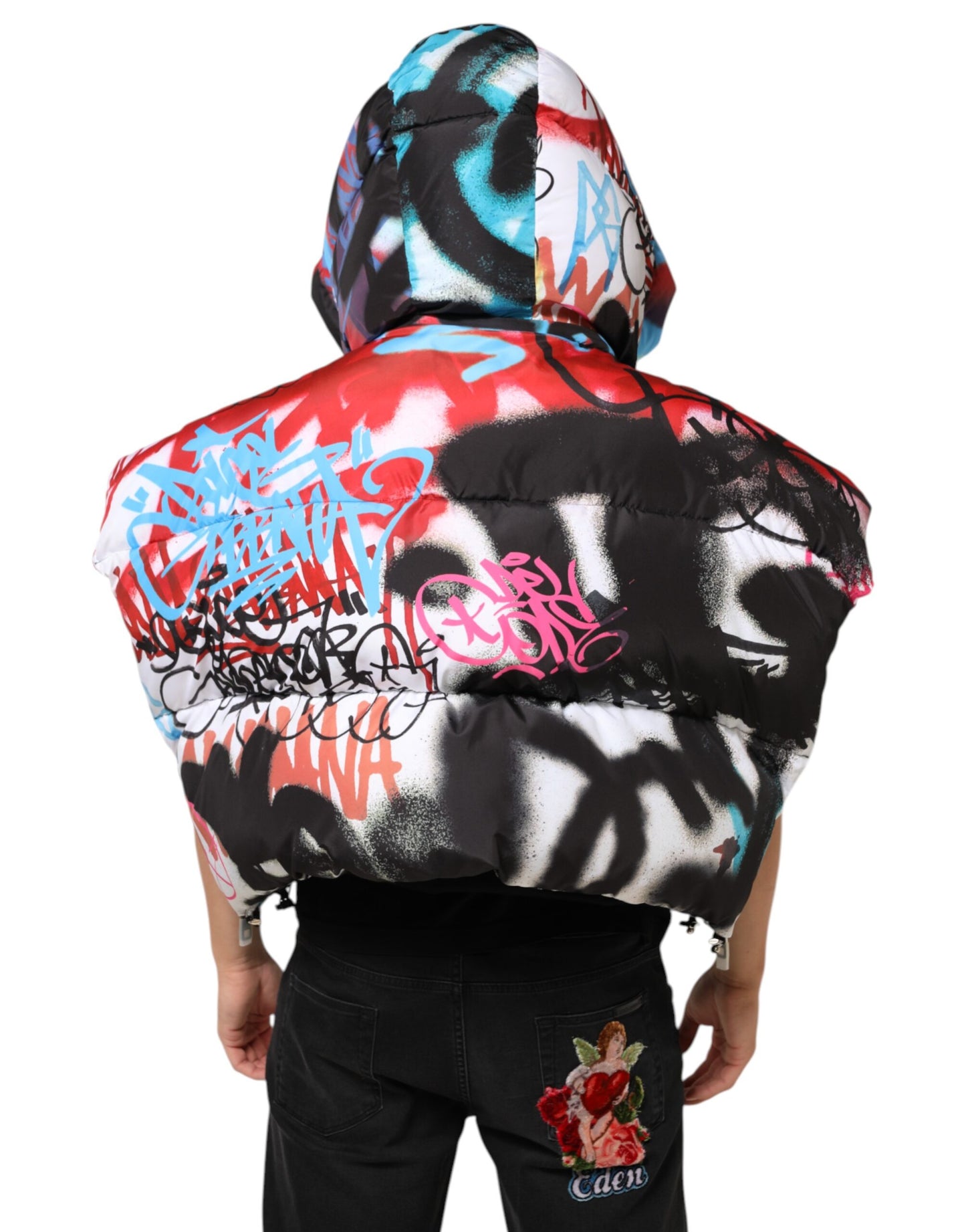 Multicolor Graffiti Hooded Sportswear Vest Jacket