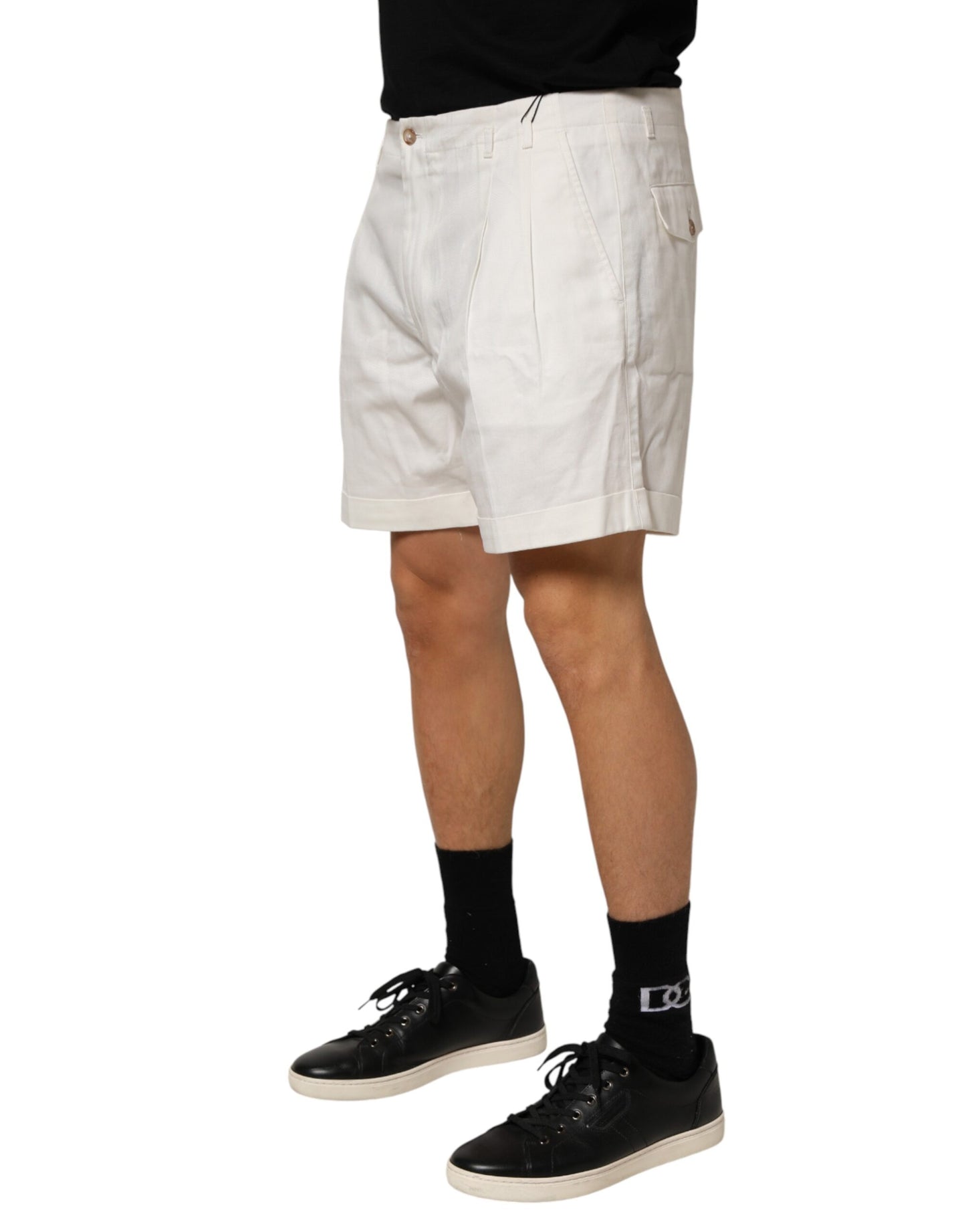 White Cotton Mid Waist Men Bermuda Shorts