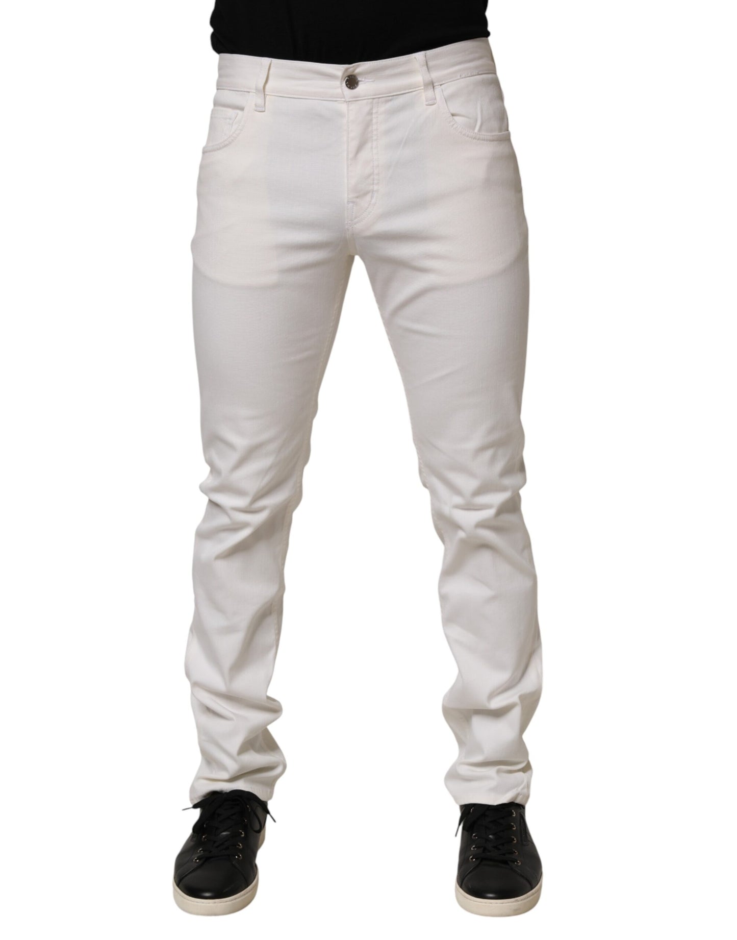White Mid Waist Skinny Fit Denim Casual Trouser Jeans