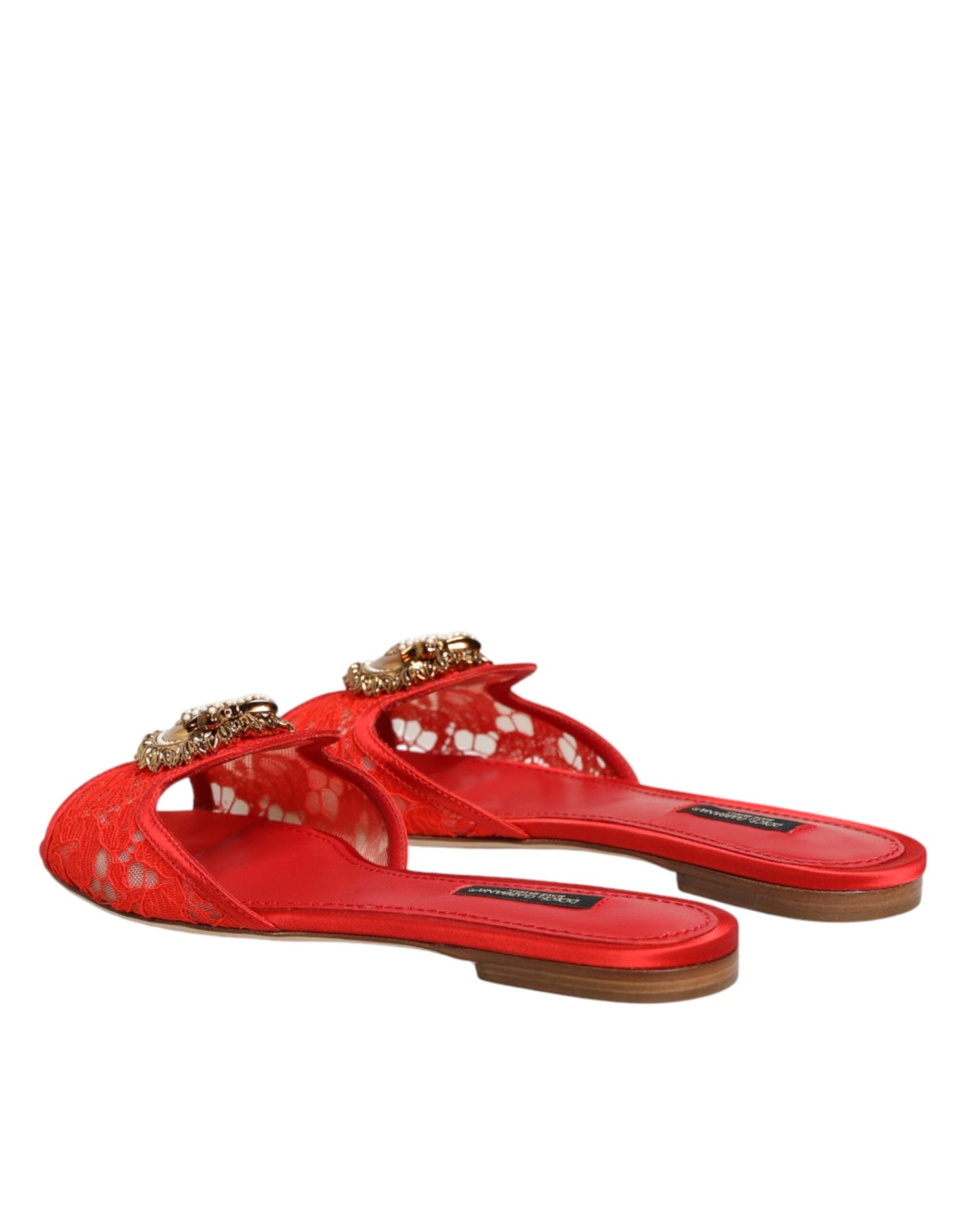 Red Devotion Lace Flats Slip On Sandals Shoes