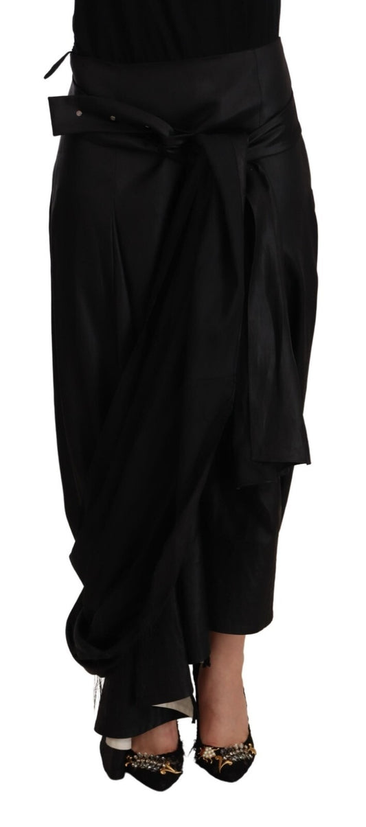 Acetate Black High Waist Wrap Style Asymmetric Skirt